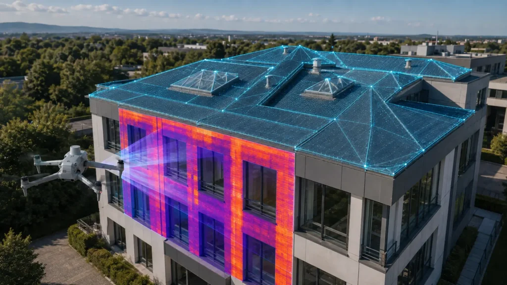 DJI M4T bei einer Dach- und Fassadeninspektion mit Wärmebildscan und digitalem Dachaufmaß