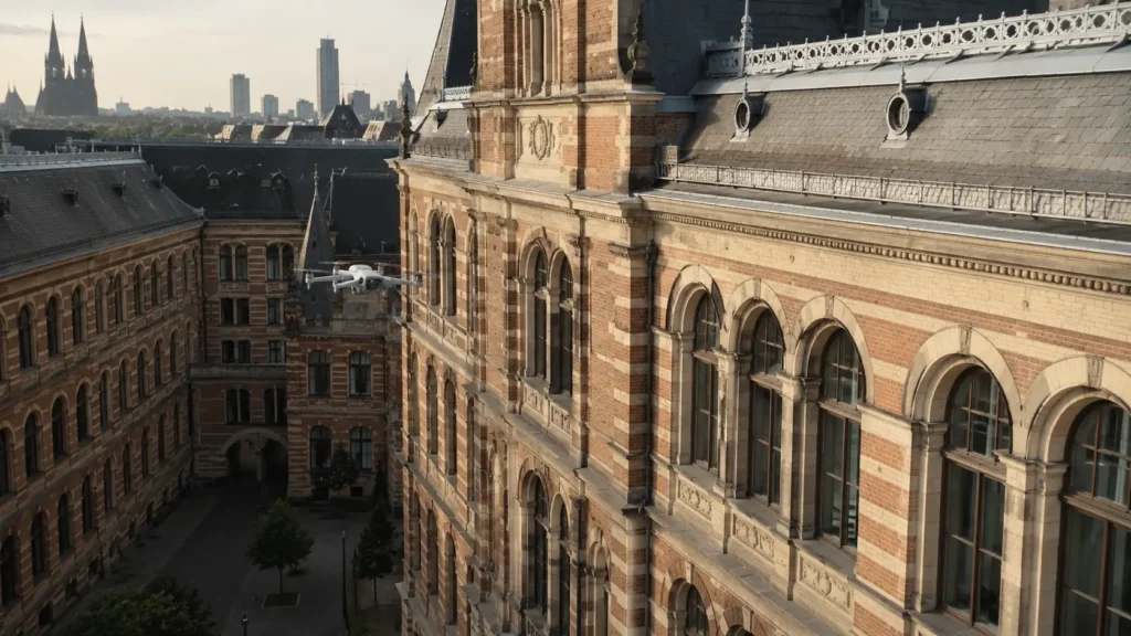 DJI Matrice 4T bei der Fassadeninspektion eines historischen Bestandsgebäudes in Köln