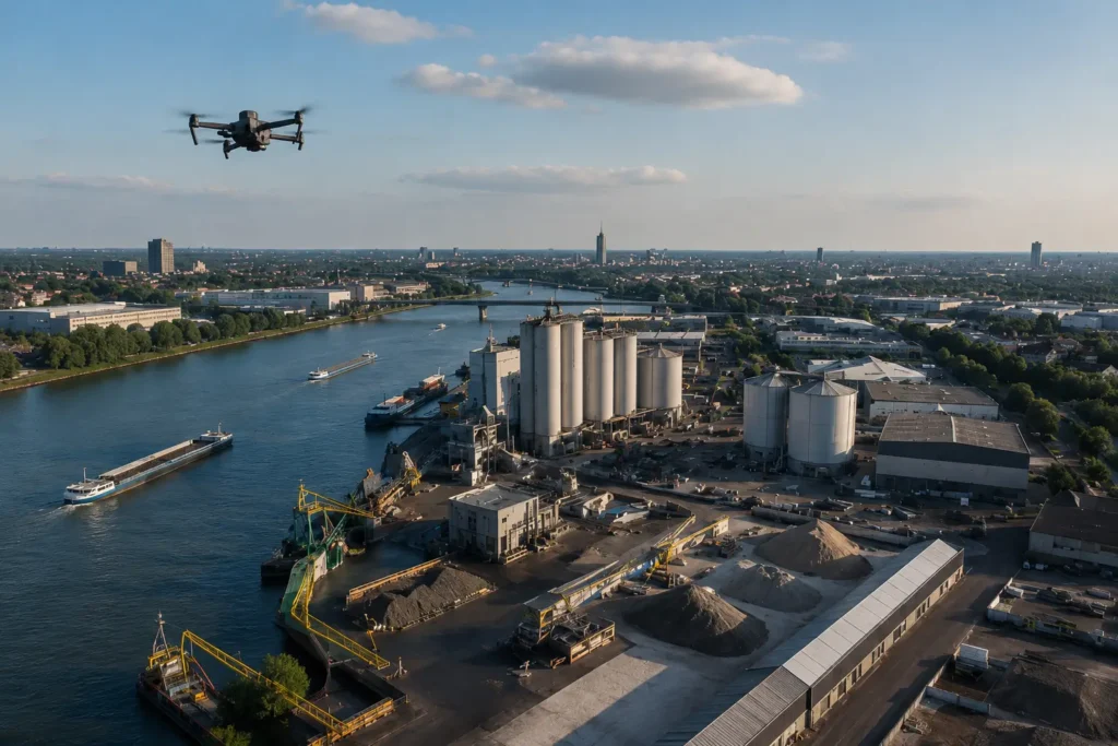 DJI Matrice 4T über Hafen-, Lager- und Logistikflächen in Neuss
