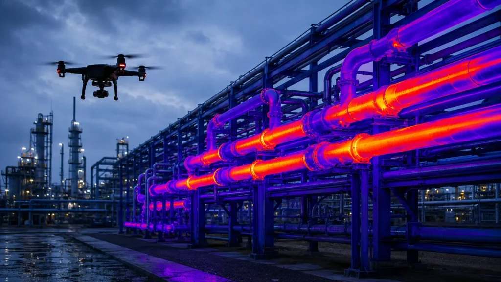 Drohnenthermografie von Rohrleitungen und Behältern einer Industrieanlage
