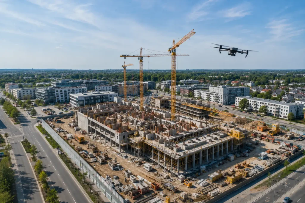 DJI Matrice 4T dokumentiert ein Bau- und Entwicklungsprojekt in Neuss