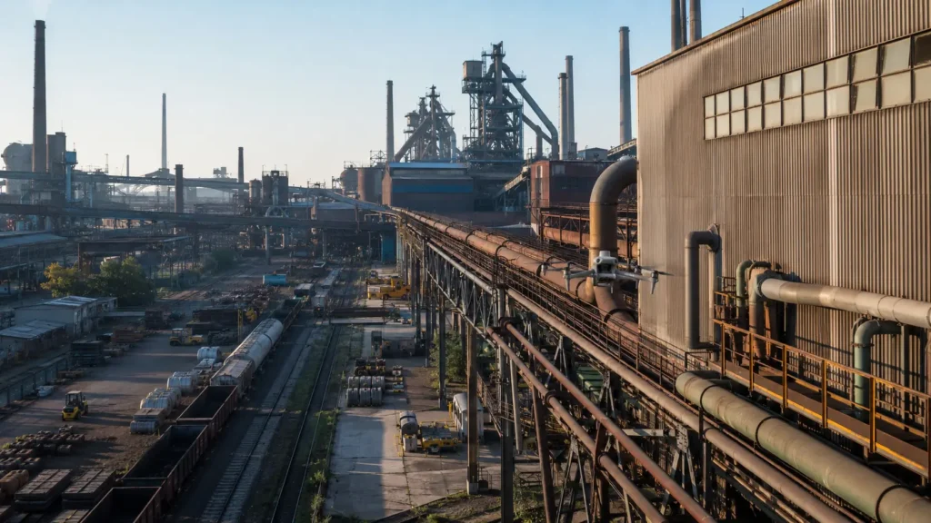 DJI Matrice 4T bei der Inspektion eines Stahlwerks und einer Produktionsanlage in Duisburg