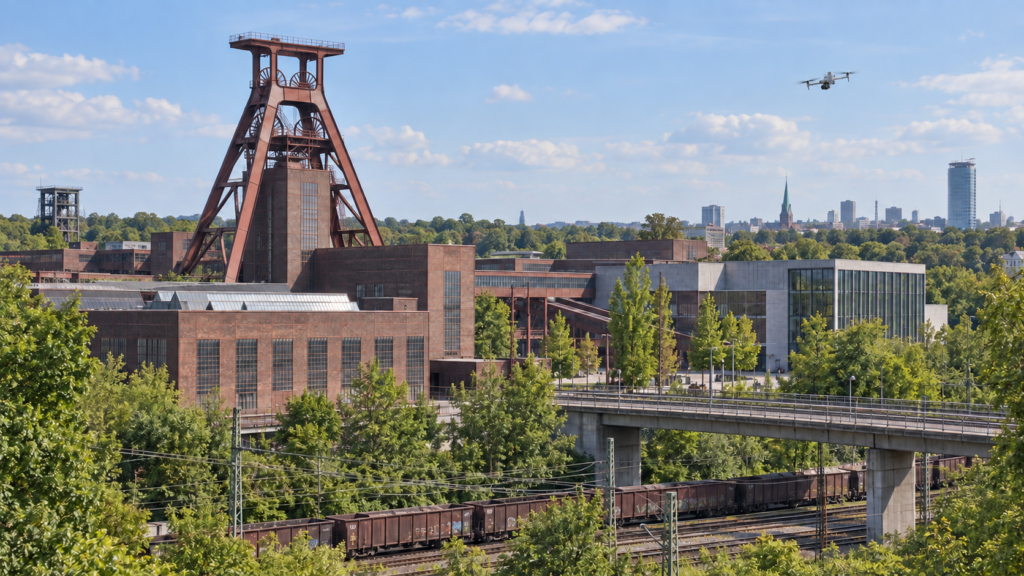 Drohne bei der visuellen Dokumentation eines Bestandsbauwerks in Essen