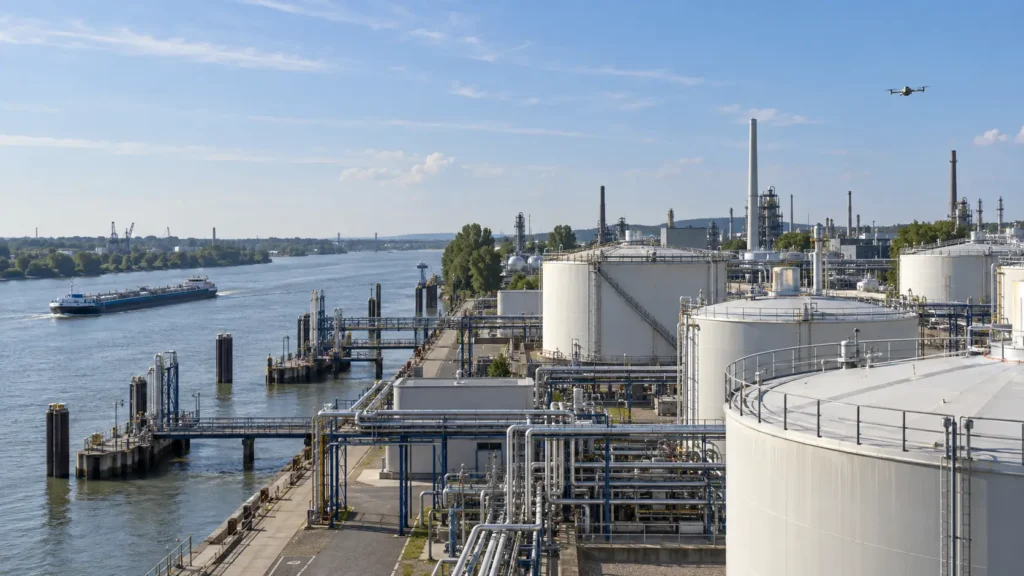 DJI Matrice 4T bei der äußeren Erfassung eines freigegebenen Industriestandorts in Wesseling